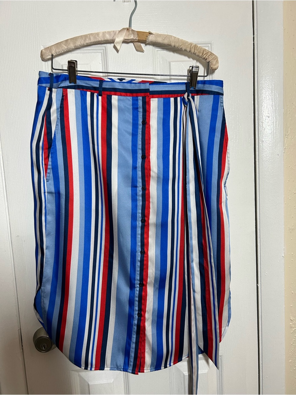 Lauren Ralph Lauren Striped Midi Skirt Size 8 Tie Waist Nautical Preppy Chic - Picture 6 of 15
